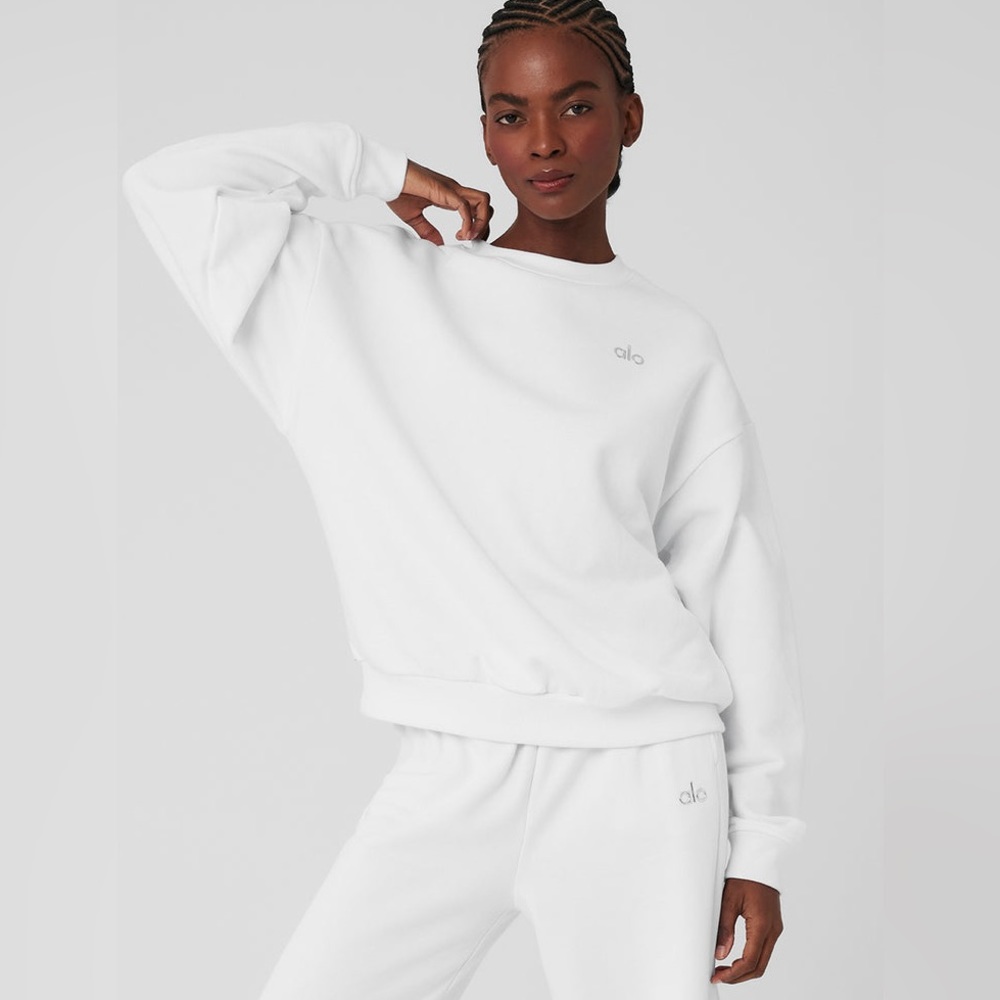 NWT Alo White Accolade Crewneck Pullover Size Large (L)